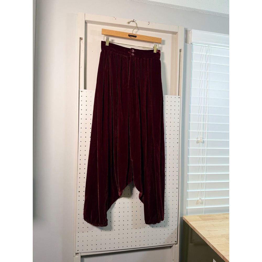 Calvin Klein Harem Pants Women's Burgundy Velvet High Rise Pleated 8 VTG Y2K 90s